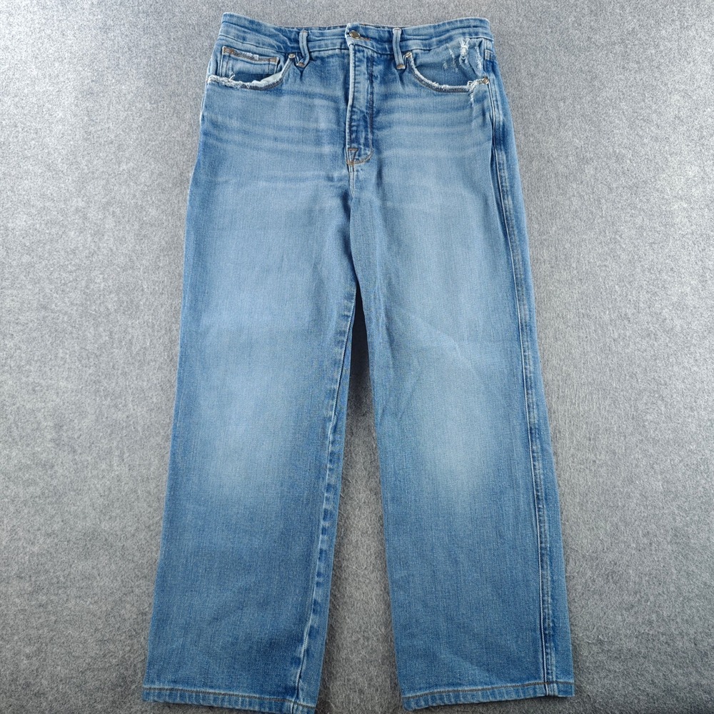 Good American Good Curve Straight Jeans Womens 10/30 Blue High Rise Distressed